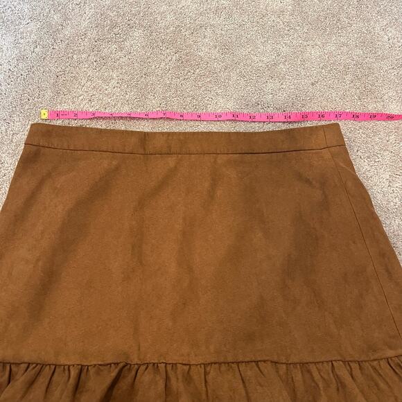 J Crew Women's Suede Camel Brown Mini Skirt Ruffle Size 12 - Picture 6 of 7
